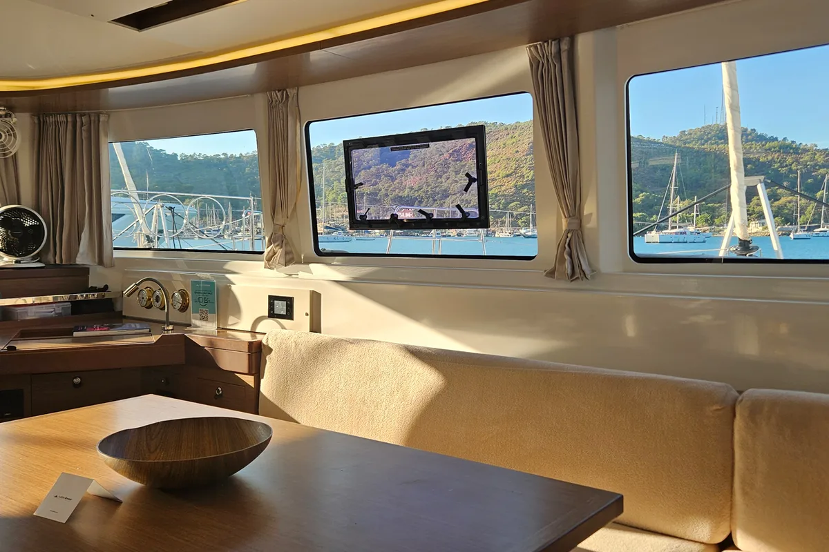 Salon of Shanti, a Lagoon 46 catamaran at Fethiye, Turkey