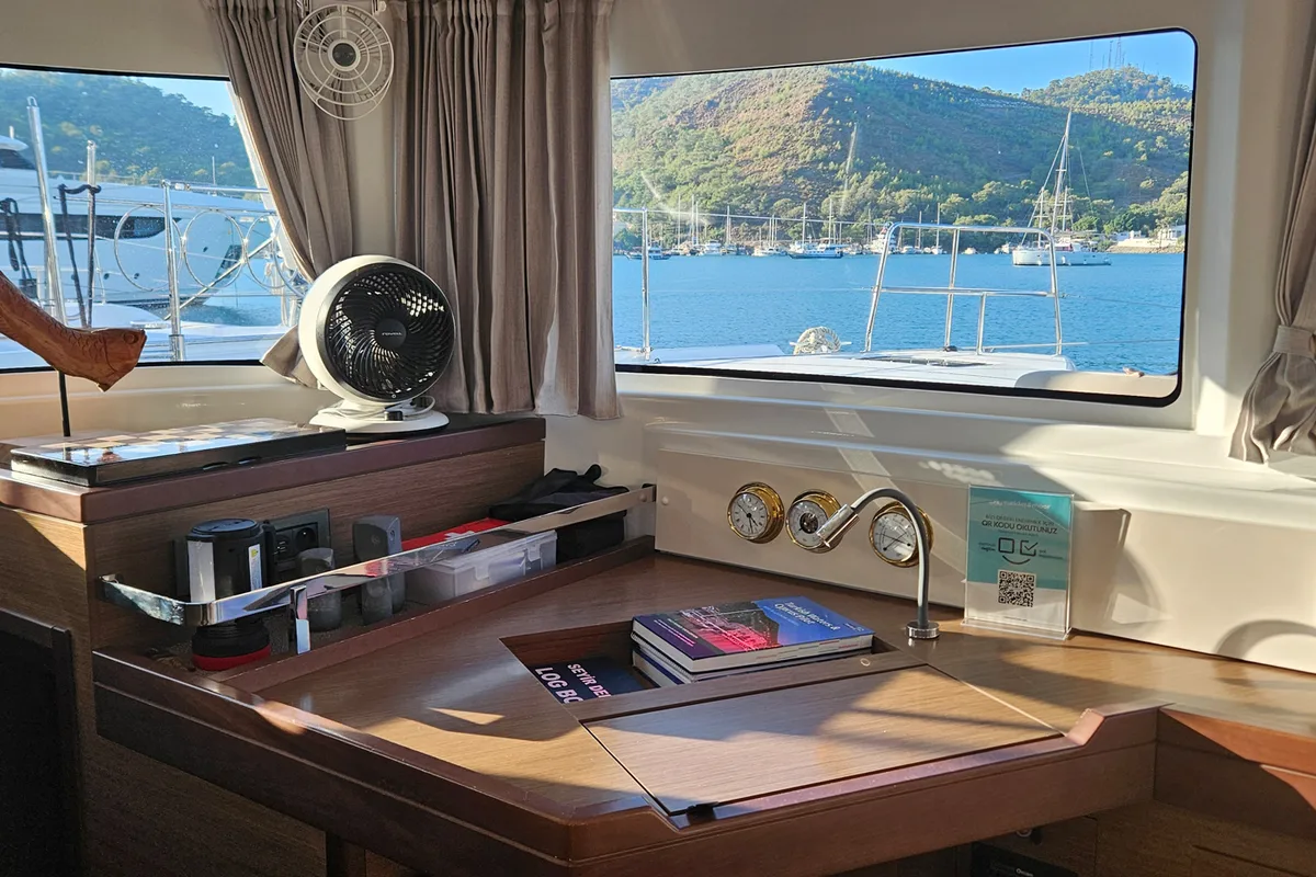 Salon of Shanti, a Lagoon 46 catamaran at Fethiye, Turkey