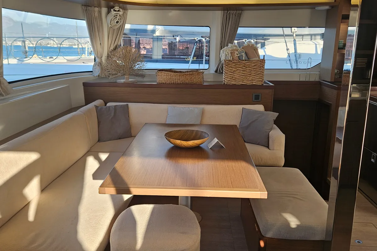 Salon of Shanti, a Lagoon 46 catamaran at Fethiye, Turkey