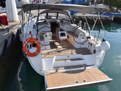 Cockpit of Malbec, a Bavaria Cruiser 46 sailboat at Seget Donji, Croatia