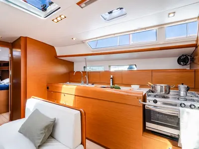 Galley of Sofia, a Jeanneau Sun Odyssey 479 sailboat at Municipal Unit of Ellomenos, Greece