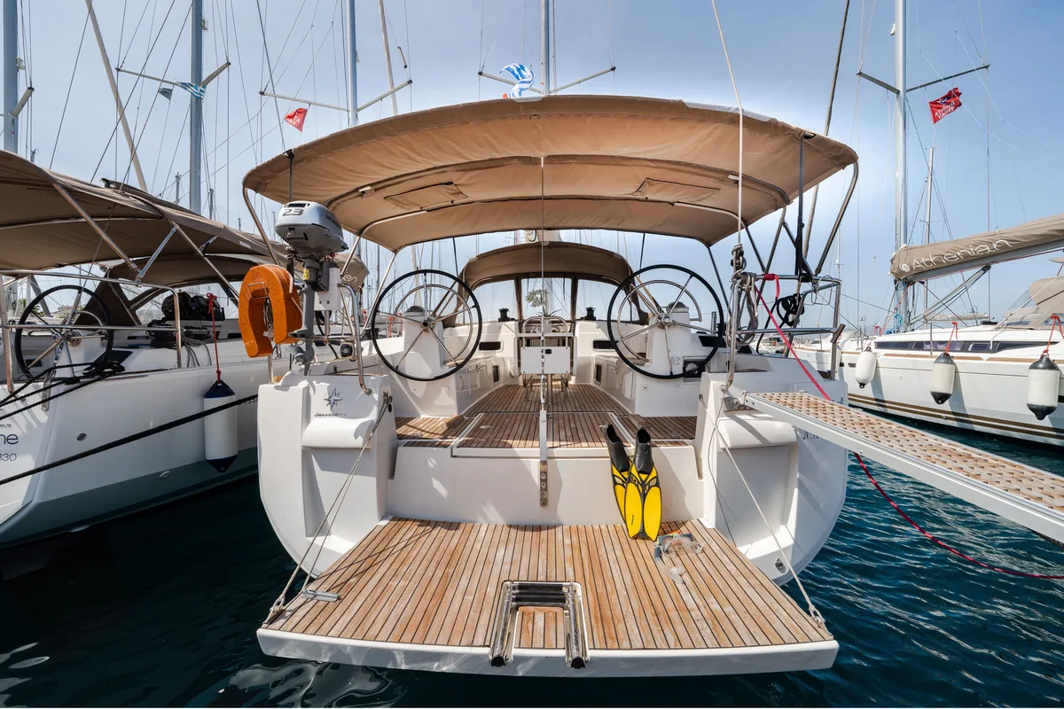 Exterior view of Sofia, a Jeanneau Sun Odyssey 479 sailboat at Municipal Unit of Ellomenos, Greece