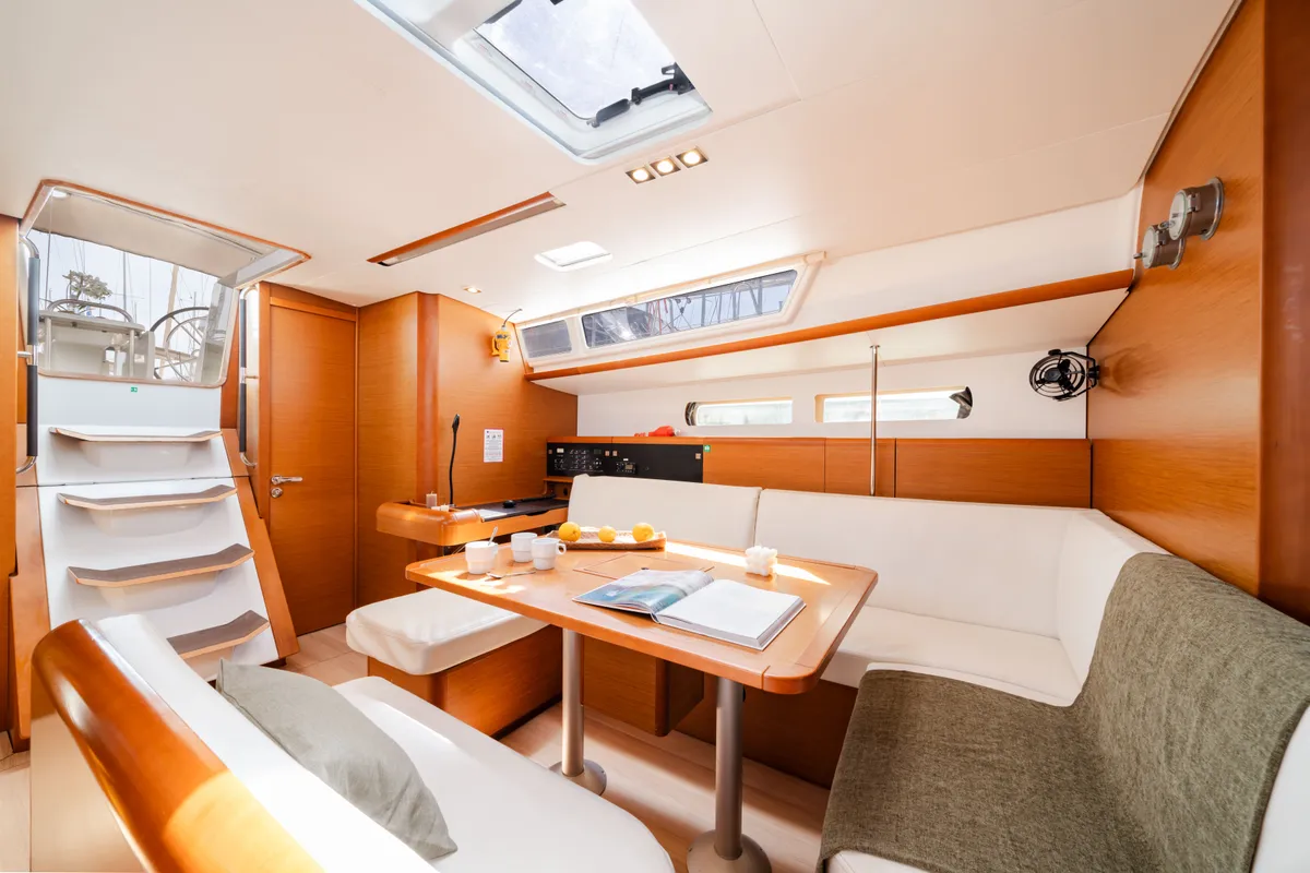 Salon of Sofia, a Jeanneau Sun Odyssey 479 sailboat at Municipal Unit of Ellomenos, Greece