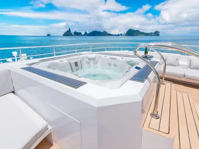 Salon of Tribute, a Luxury Motor Yacht motor yacht at Parroquia Puerto Baquerizo Moreno, Ecuador
