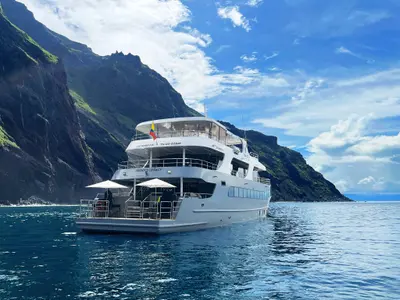 Tribute, a Luxury Motor Yacht motor yacht at Parroquia Puerto Baquerizo Moreno, Ecuador