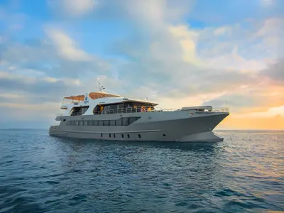 Tribute, a Luxury Motor Yacht motor yacht at Parroquia Puerto Baquerizo Moreno, Ecuador