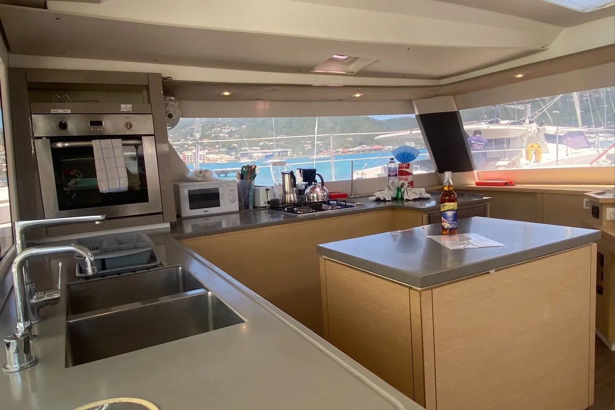Galley of Sunrise, a Fountaine Pajot Saba 50 catamaran at Road Town, British Virgin Islands