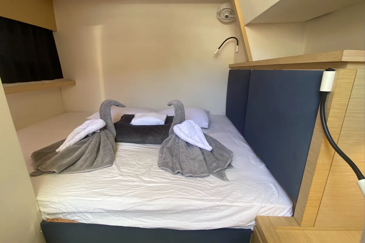Cabin on Sunrise, a Fountaine Pajot Saba 50 catamaran at Road Town, British Virgin Islands