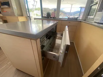 Galley of Sunrise, a Fountaine Pajot Saba 50 catamaran at Road Town, British Virgin Islands