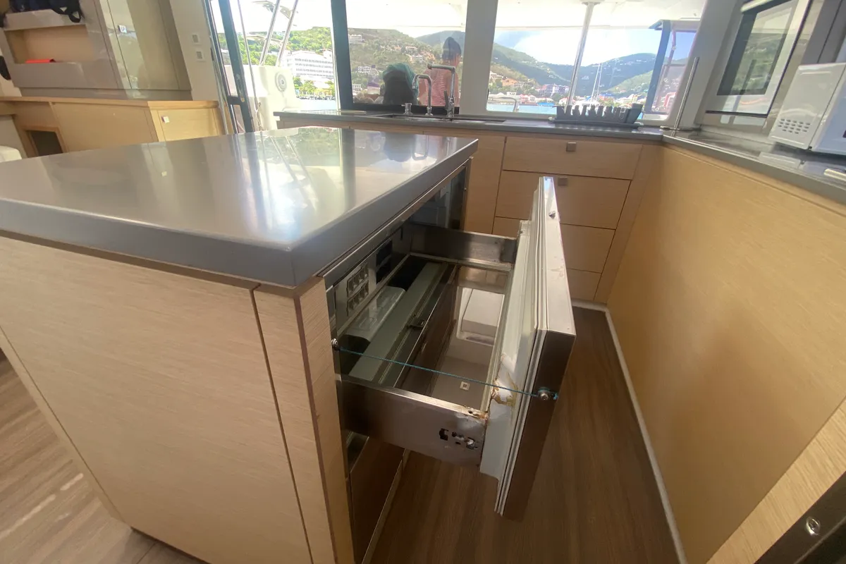 Galley of Sunrise, a Fountaine Pajot Saba 50 catamaran at Road Town, British Virgin Islands