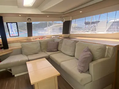 Salon of Sunrise, a Fountaine Pajot Saba 50 catamaran at Road Town, British Virgin Islands