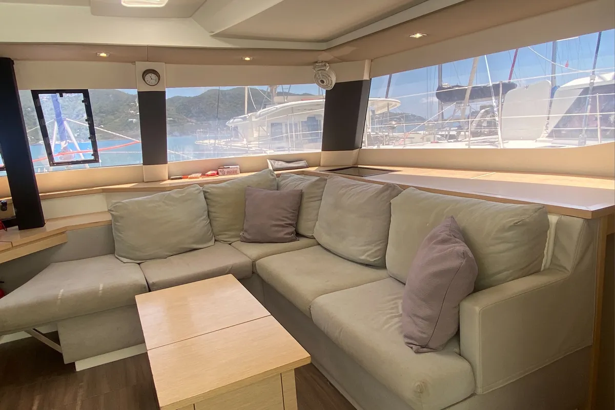 Salon of Sunrise, a Fountaine Pajot Saba 50 catamaran at Road Town, British Virgin Islands
