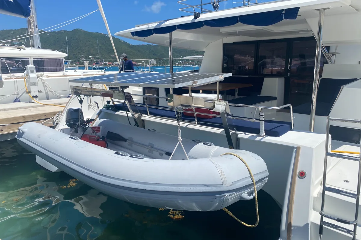 Exterior view of Sunrise, a Fountaine Pajot Saba 50 catamaran at Road Town, British Virgin Islands