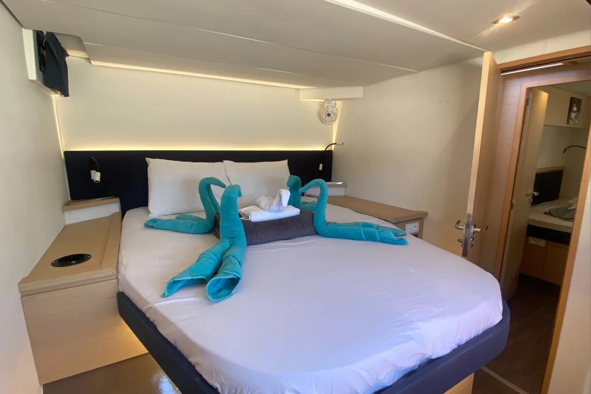 Cabin on Sunrise, a Fountaine Pajot Saba 50 catamaran at Road Town, British Virgin Islands