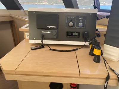 Cockpit of Sunrise, a Fountaine Pajot Saba 50 catamaran at Road Town, British Virgin Islands