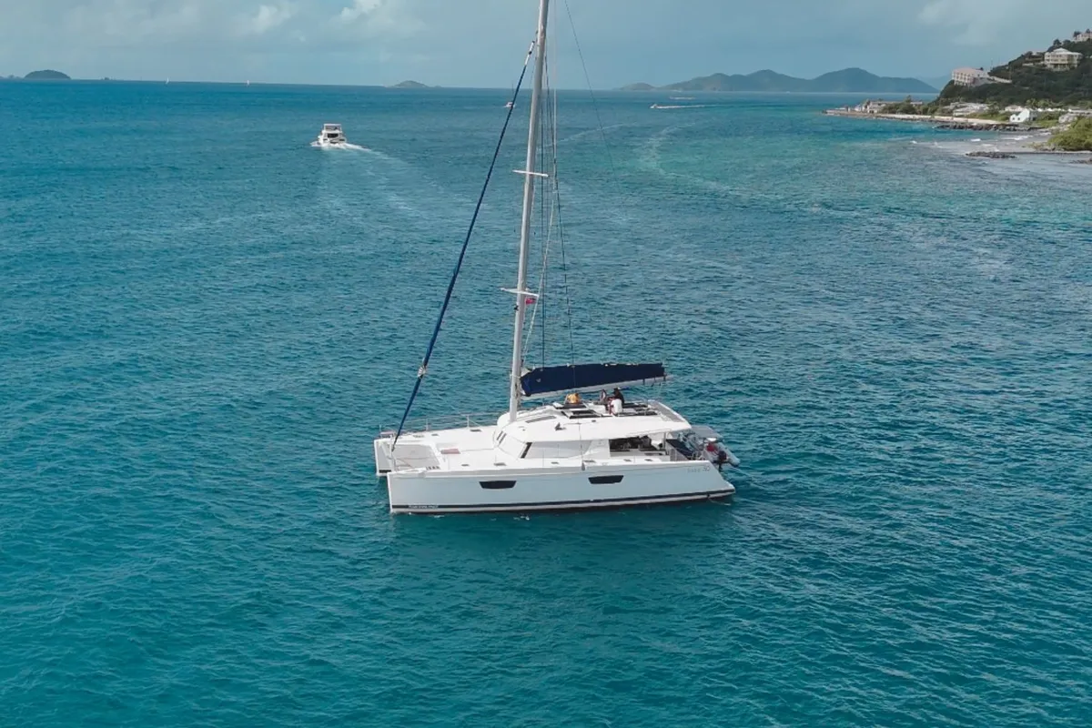 Exterior view of Sunrise, a Fountaine Pajot Saba 50 catamaran at Road Town, British Virgin Islands
