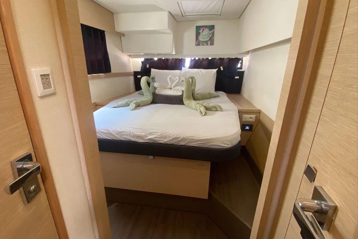 Cabin on Sunrise, a Fountaine Pajot Saba 50 catamaran at Road Town, British Virgin Islands