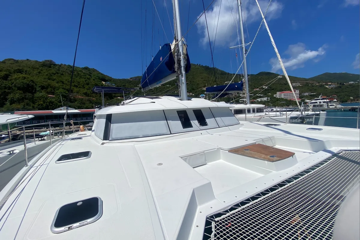 Deck of Sunrise, a Fountaine Pajot Saba 50 catamaran at Road Town, British Virgin Islands