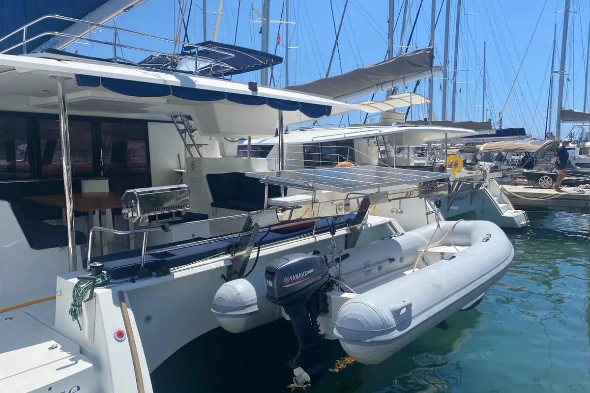 Exterior view of Sunrise, a Fountaine Pajot Saba 50 catamaran at Road Town, British Virgin Islands