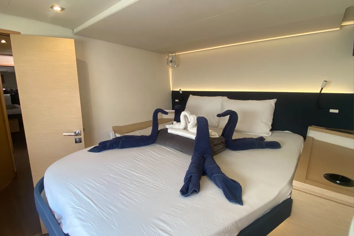 Cabin on Sunrise, a Fountaine Pajot Saba 50 catamaran at Road Town, British Virgin Islands