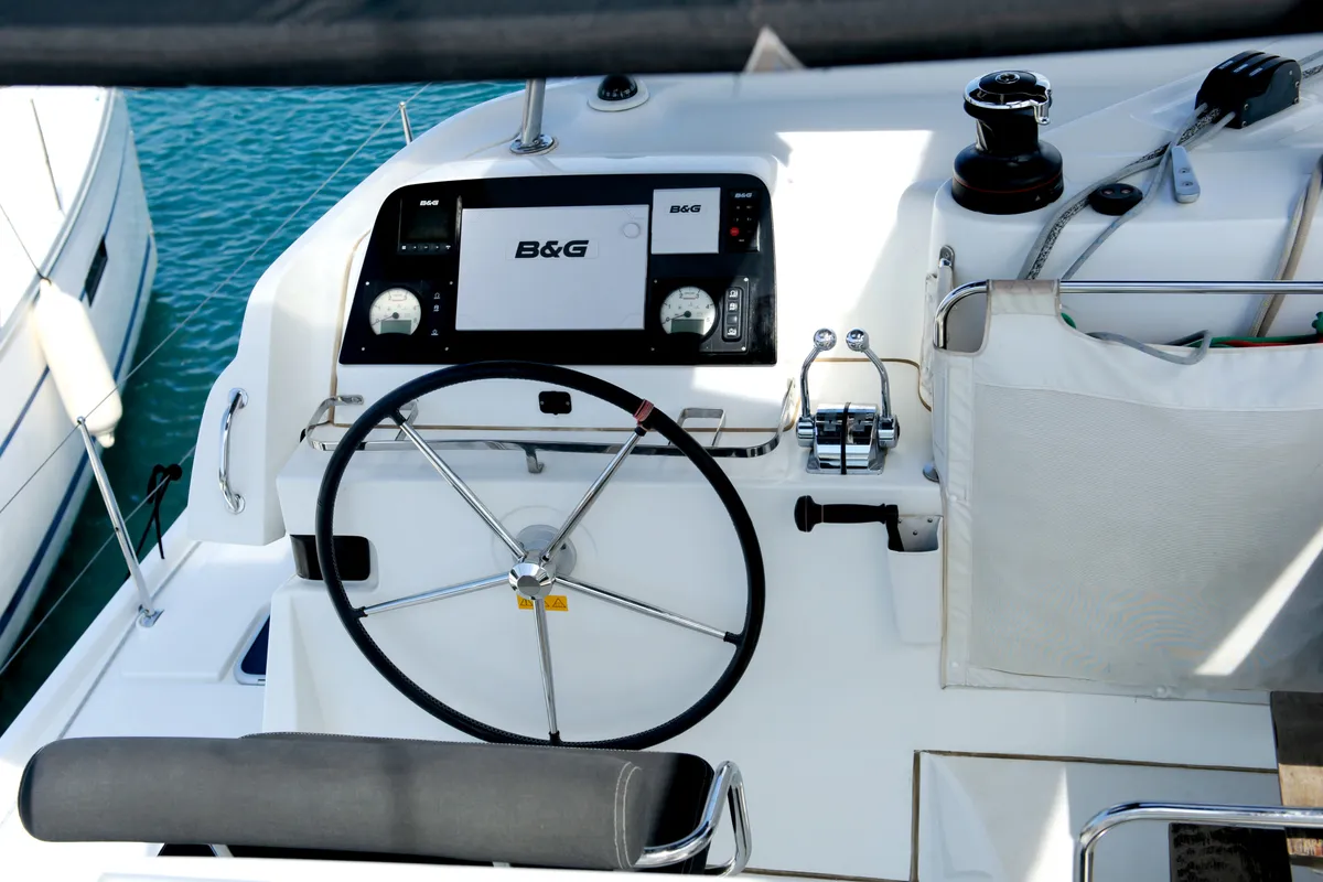 Deck of Full Moon, a Lagoon 42 catamaran at Municipal Unit of Lefkada, Greece