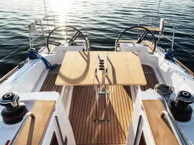 Cockpit of Oto, a Elan Impression 40.1 sailboat at Grad Šibenik, Croatia