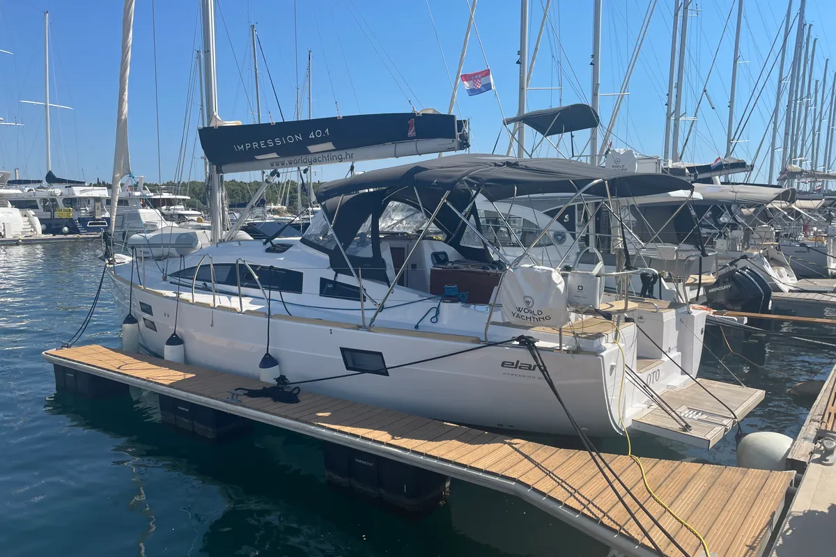 Exterior view of Oto, a Elan Impression 40.1 sailboat at Grad Šibenik, Croatia