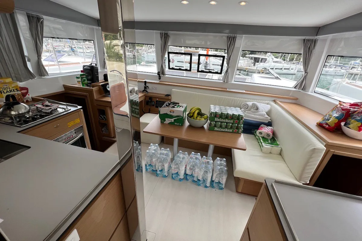Salon of Silver Kiss, a Excess 12 - 4 + 1 + 1 cab. catamaran at Dubrovnik, Croatia