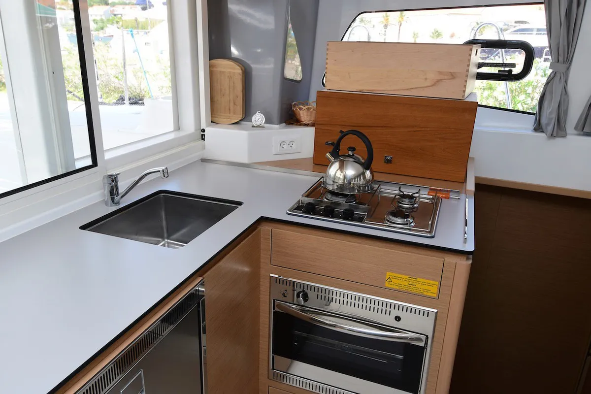 Galley of Silver Kiss, a Excess 12 - 4 + 1 + 1 cab. catamaran at Dubrovnik, Croatia