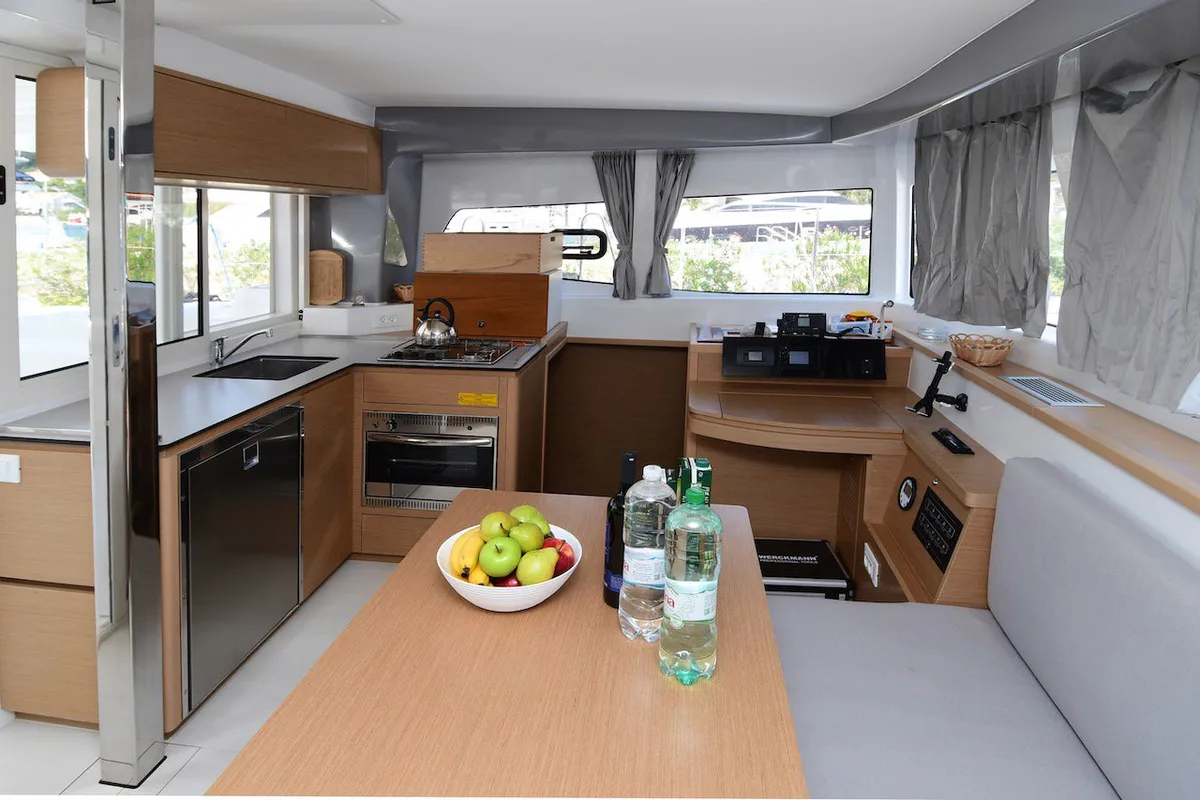Salon of Silver Kiss, a Excess 12 - 4 + 1 + 1 cab. catamaran at Dubrovnik, Croatia