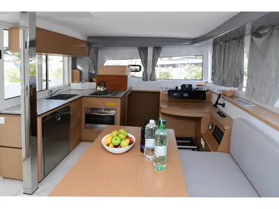 Salon of Silver Kiss, a Excess 12 - 4 + 1 + 1 cab. catamaran at Dubrovnik, Croatia
