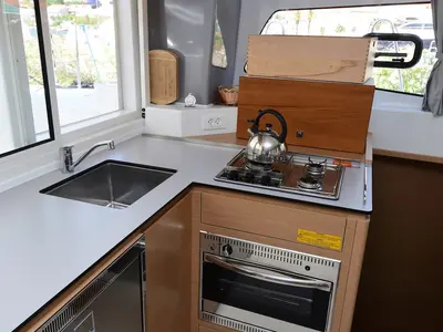 Galley of Silver Kiss, a Excess 12 - 4 + 1 + 1 cab. catamaran at Dubrovnik, Croatia