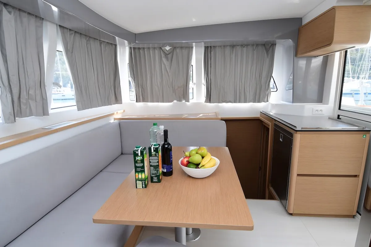 Salon of Silver Kiss, a Excess 12 - 4 + 1 + 1 cab. catamaran at Dubrovnik, Croatia