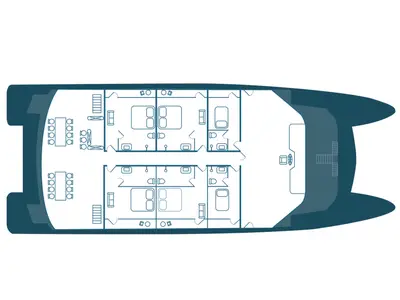 Floor plan of Ocean Spray - Cabin 6, a Gulet Power Catamaran catamaran at Parroquia Puerto Baquerizo Moreno, Ecuador