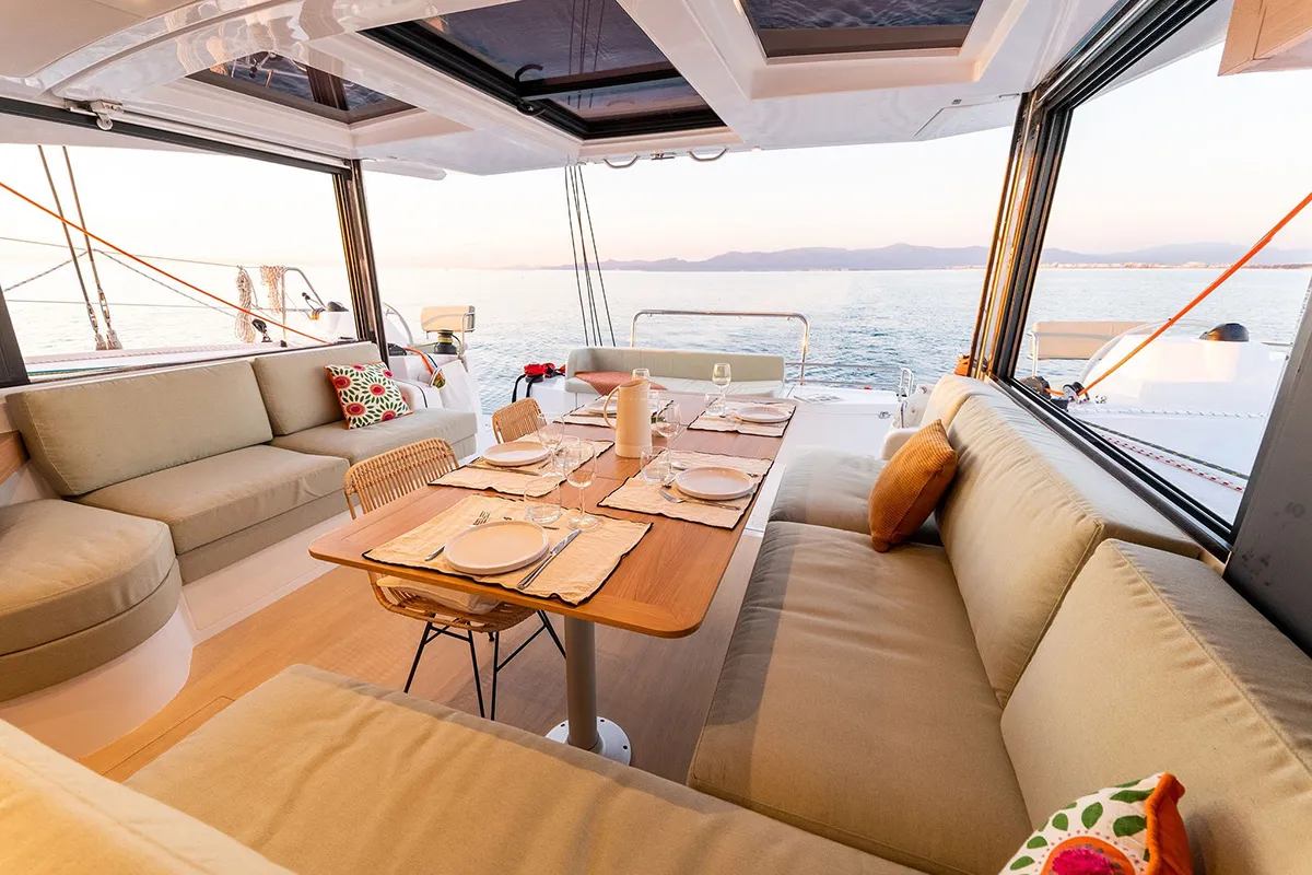 Salon of GoWithTheFlow, a Bali Catsmart catamaran at Seget Donji, Croatia