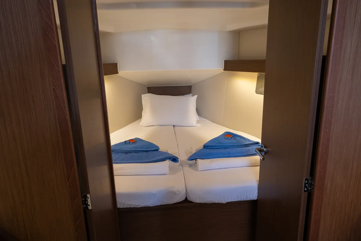 Cabin on Ersa, a Beneteau Oceanis 34.1 sailboat at Fethiye, Turkey