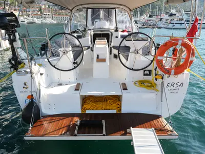 Deck of Ersa, a Beneteau Oceanis 34.1 sailboat at Fethiye, Turkey