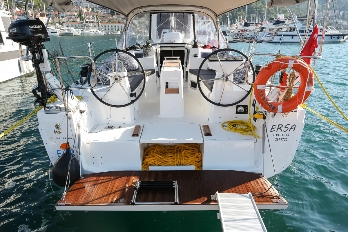 Deck of Ersa, a Beneteau Oceanis 34.1 sailboat at Fethiye, Turkey