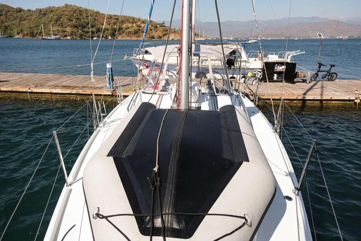 Deck of Ersa, a Beneteau Oceanis 34.1 sailboat at Fethiye, Turkey