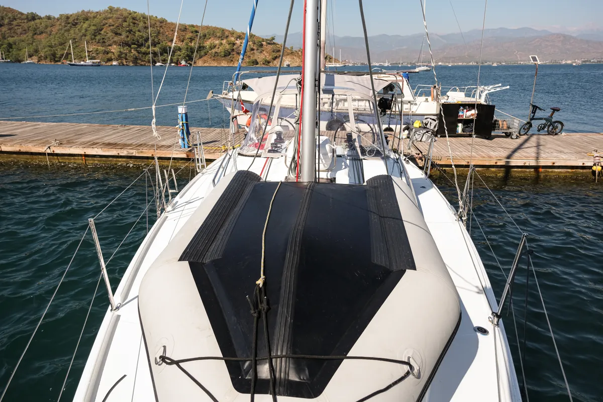 Deck of Ersa, a Beneteau Oceanis 34.1 sailboat at Fethiye, Turkey