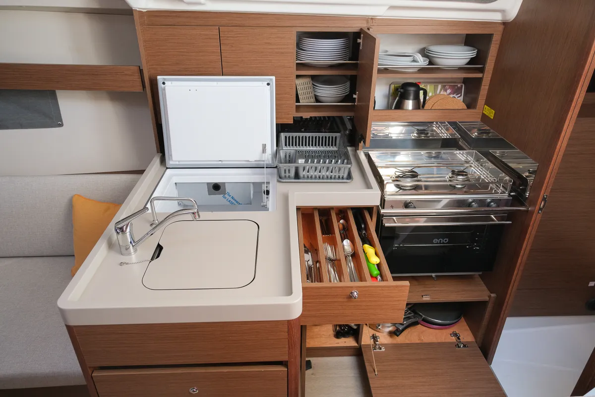 Galley of Ersa, a Beneteau Oceanis 34.1 sailboat at Fethiye, Turkey