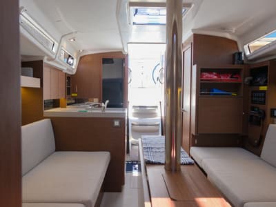 Salon of Ersa, a Beneteau Oceanis 34.1 sailboat at Fethiye, Turkey