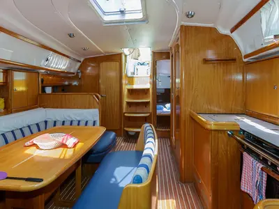 Salon of Lady Clam, a Bavaria 42 Cruiser sailboat at Split, Croatia