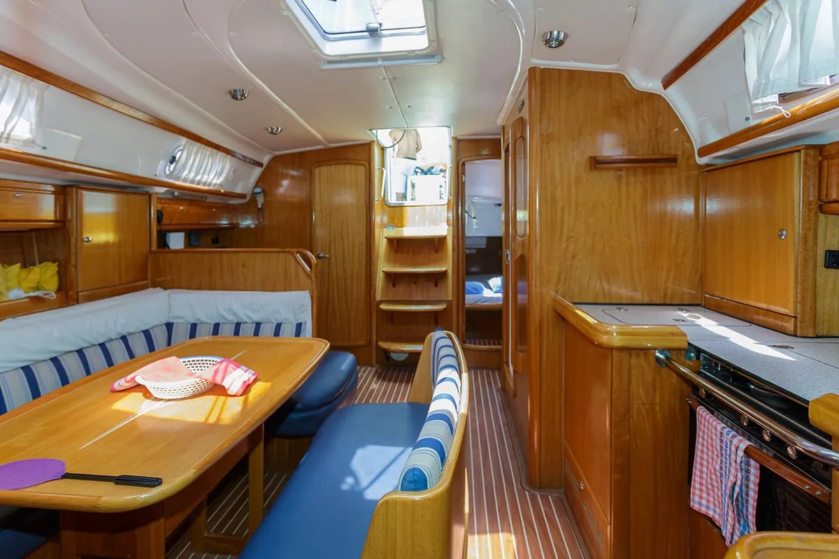 Salon of Lady Clam, a Bavaria 42 Cruiser sailboat at Split, Croatia