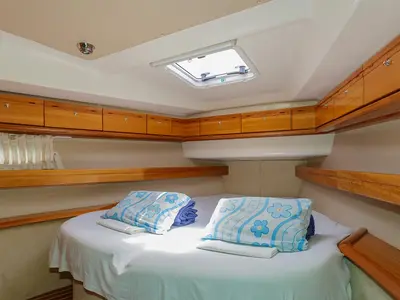 Cabin on Lady Clam, a Bavaria 42 Cruiser sailboat at Split, Croatia