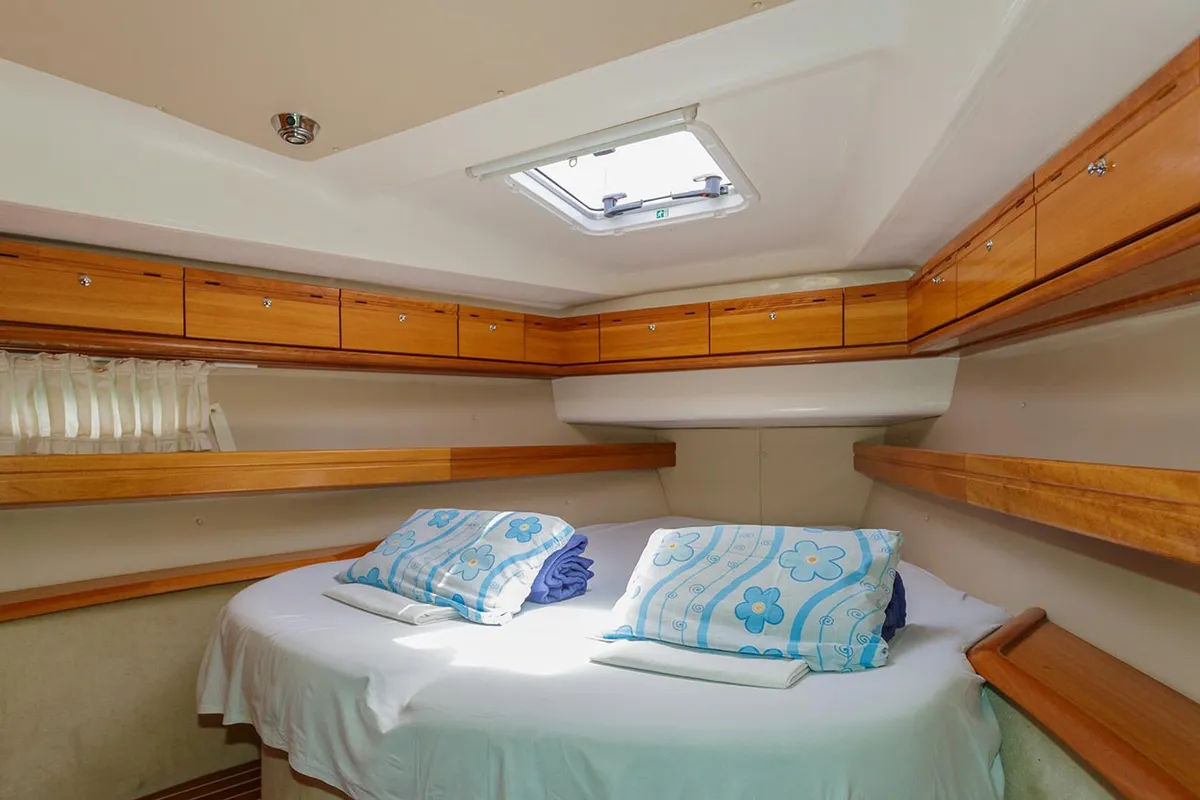 Cabin on Lady Clam, a Bavaria 42 Cruiser sailboat at Split, Croatia