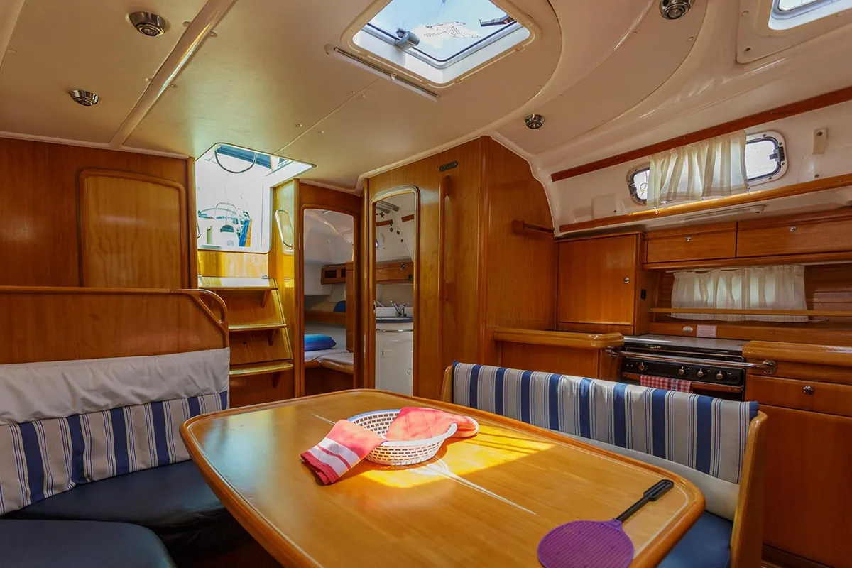 Salon of Lady Clam, a Bavaria 42 Cruiser sailboat at Split, Croatia