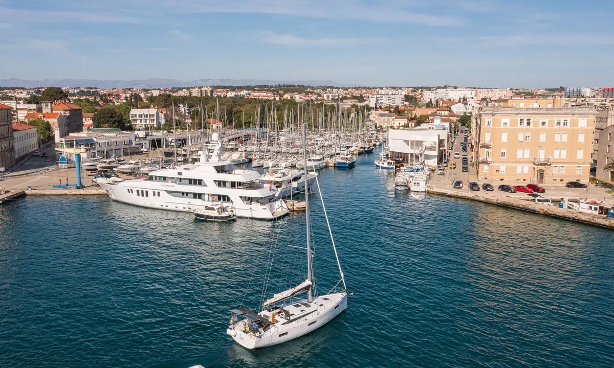 Exterior view of Zara, a Elan Impression 45 sailboat at Zadar, Croatia