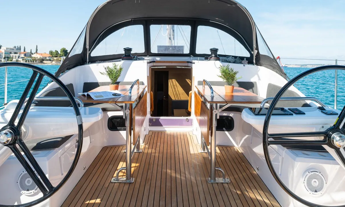 Cockpit of Zara, a Elan Impression 45 sailboat at Zadar, Croatia