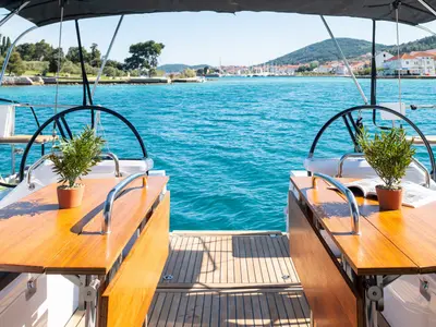 Cockpit of Zara, a Elan Impression 45 sailboat at Zadar, Croatia